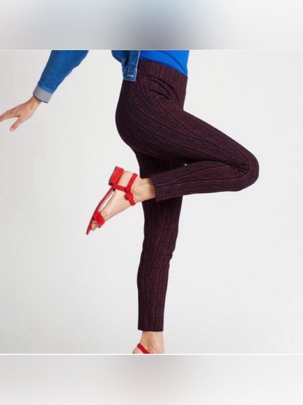 BETABRAND Journey 6 Pocket Skinny Dress Pants Neo Plaid Black Red Size LP - Picture 3 of 16